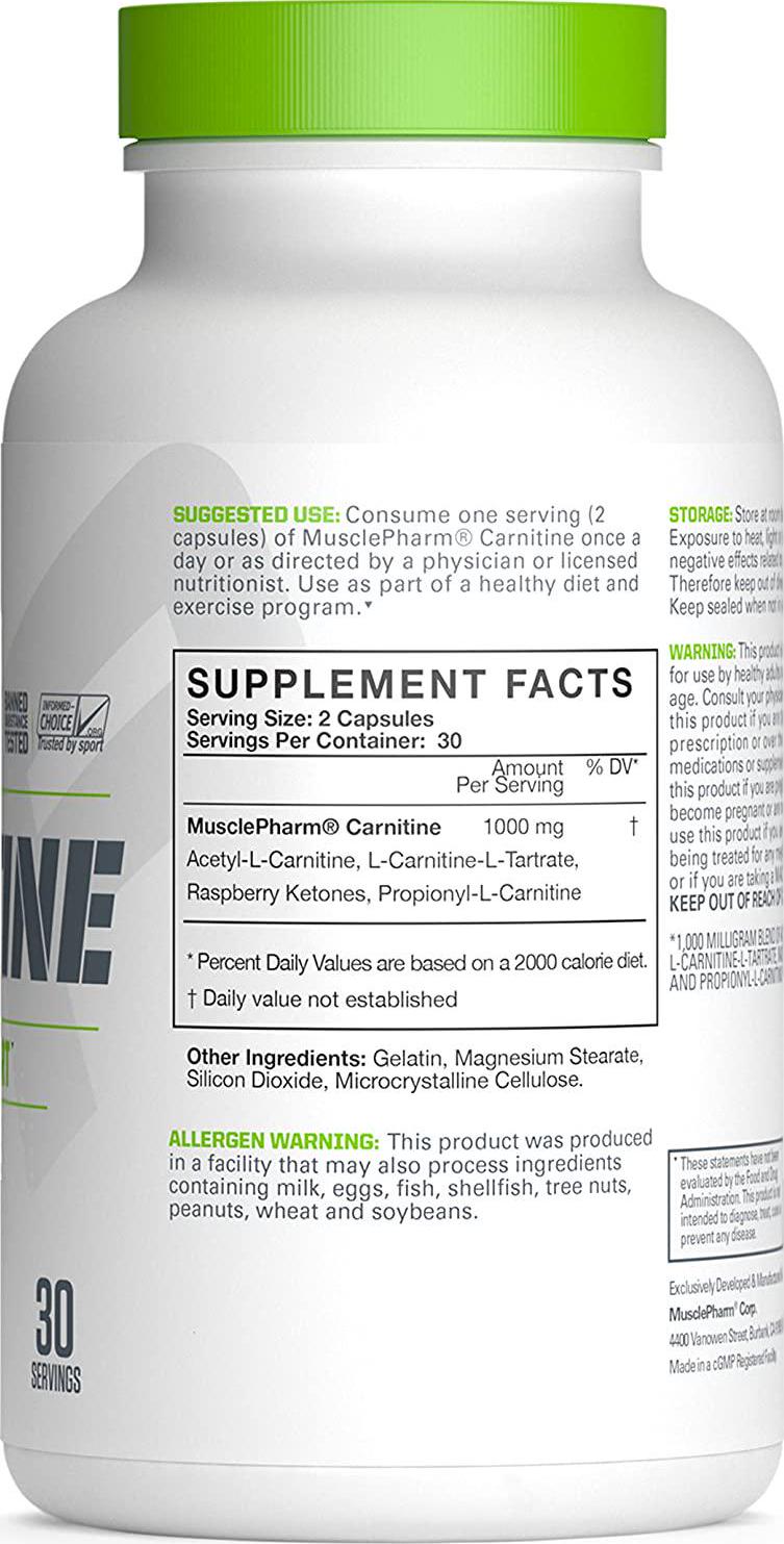 MusclePharm Essentials Carnitine Capsules, 1000mg Carnitine Blend, 30 Servings
