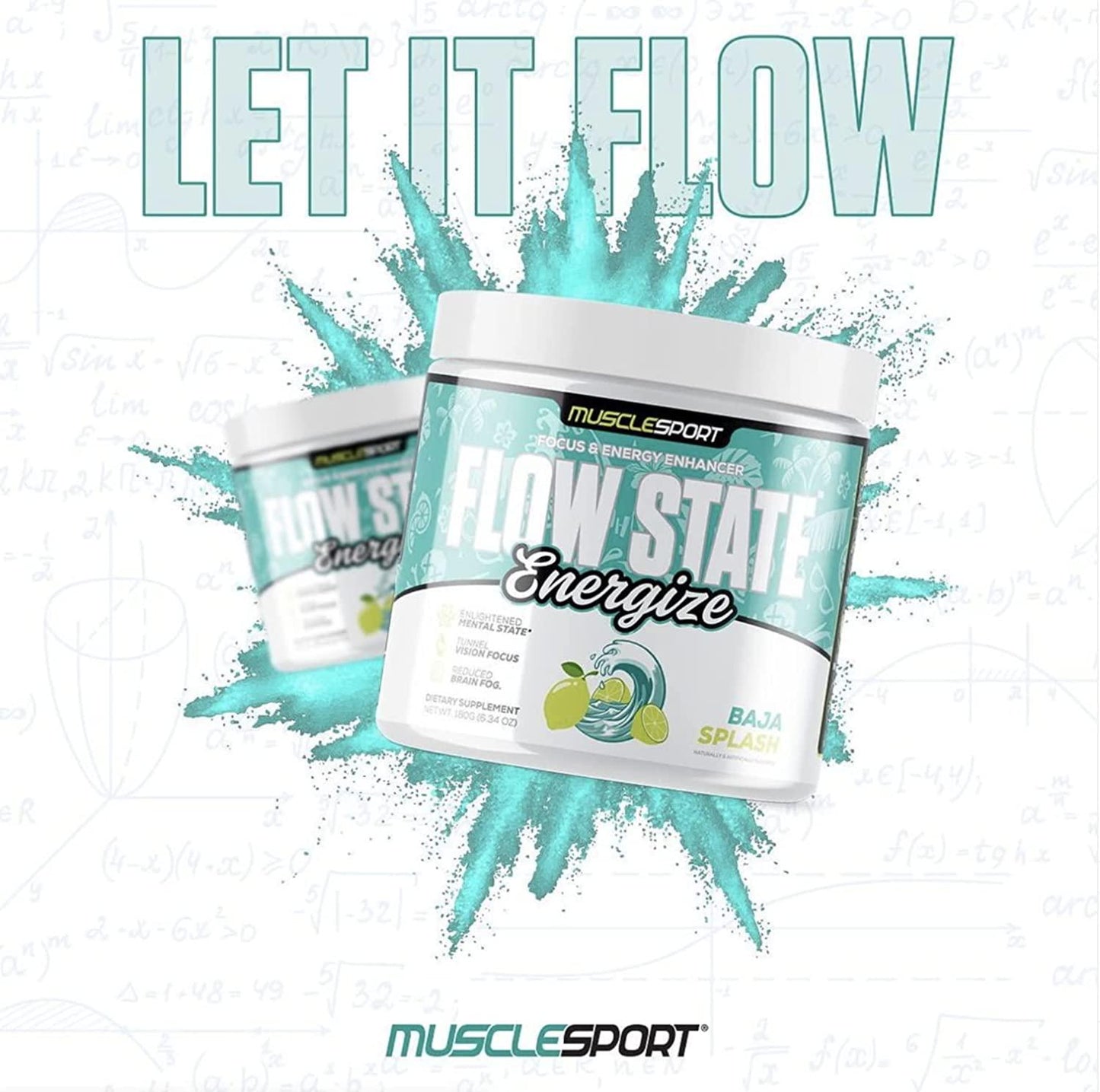 MuscleSport Flow State Energize - Energy Formula and Nootropic Brain Support - Mental Focus Supplement (Baja Splash)