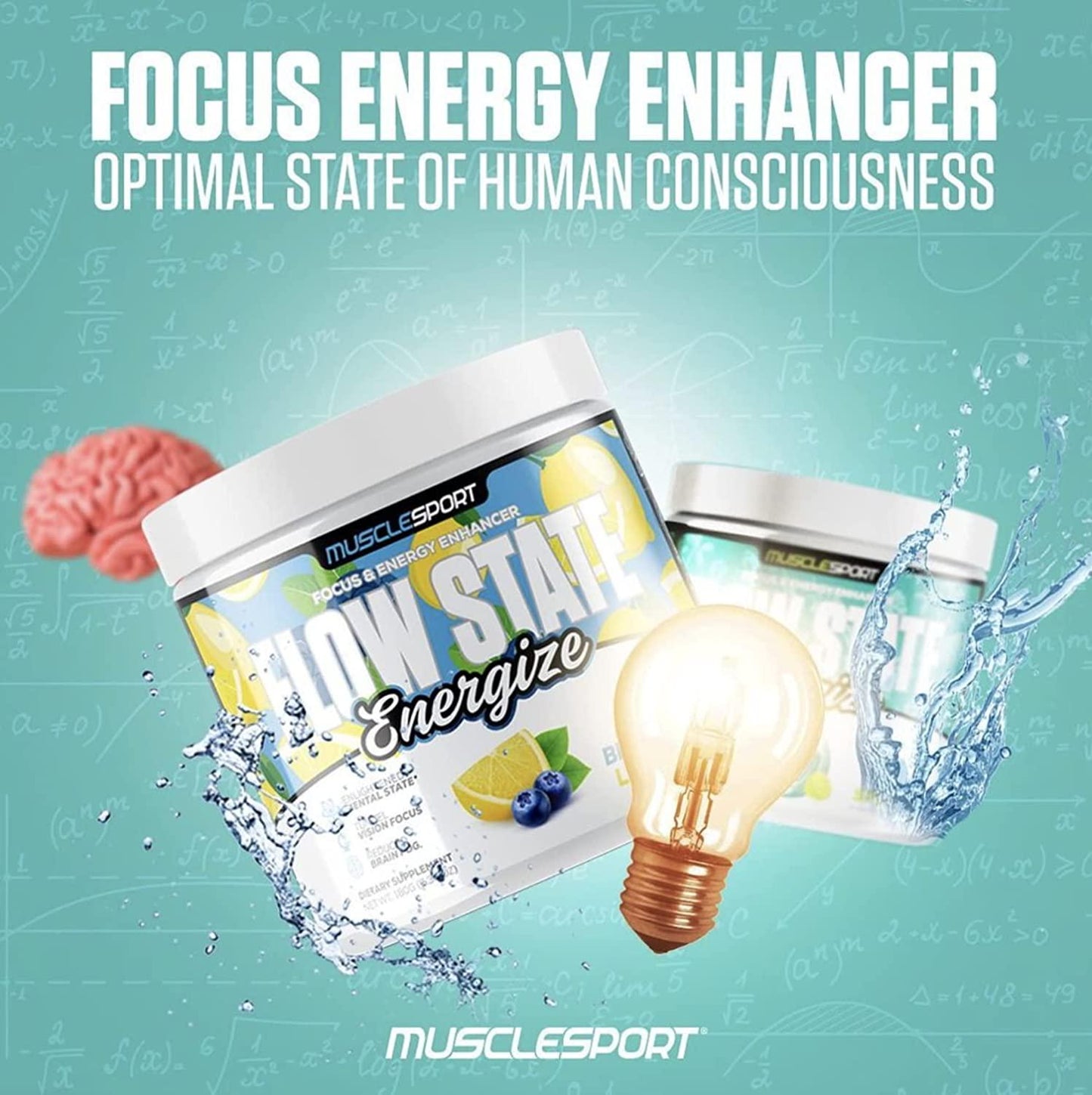 MuscleSport Flow State Energize - Energy Formula and Nootropic Brain Support - Mental Focus Supplement (Baja Splash)