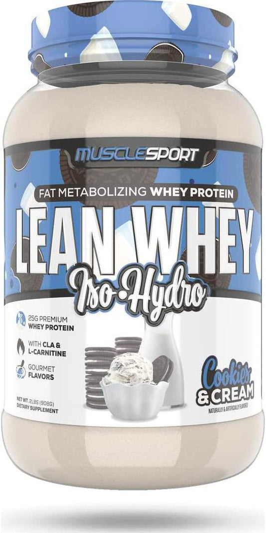 MuscleSport Lean Whey Revolution , Whey Protein Isolate with Hydrolyzed Whey - Low Calorie, Low Carb, Low Fat, Incredible Flavors - 25g Protein per Scoop (2lb, Cookies N Cream)