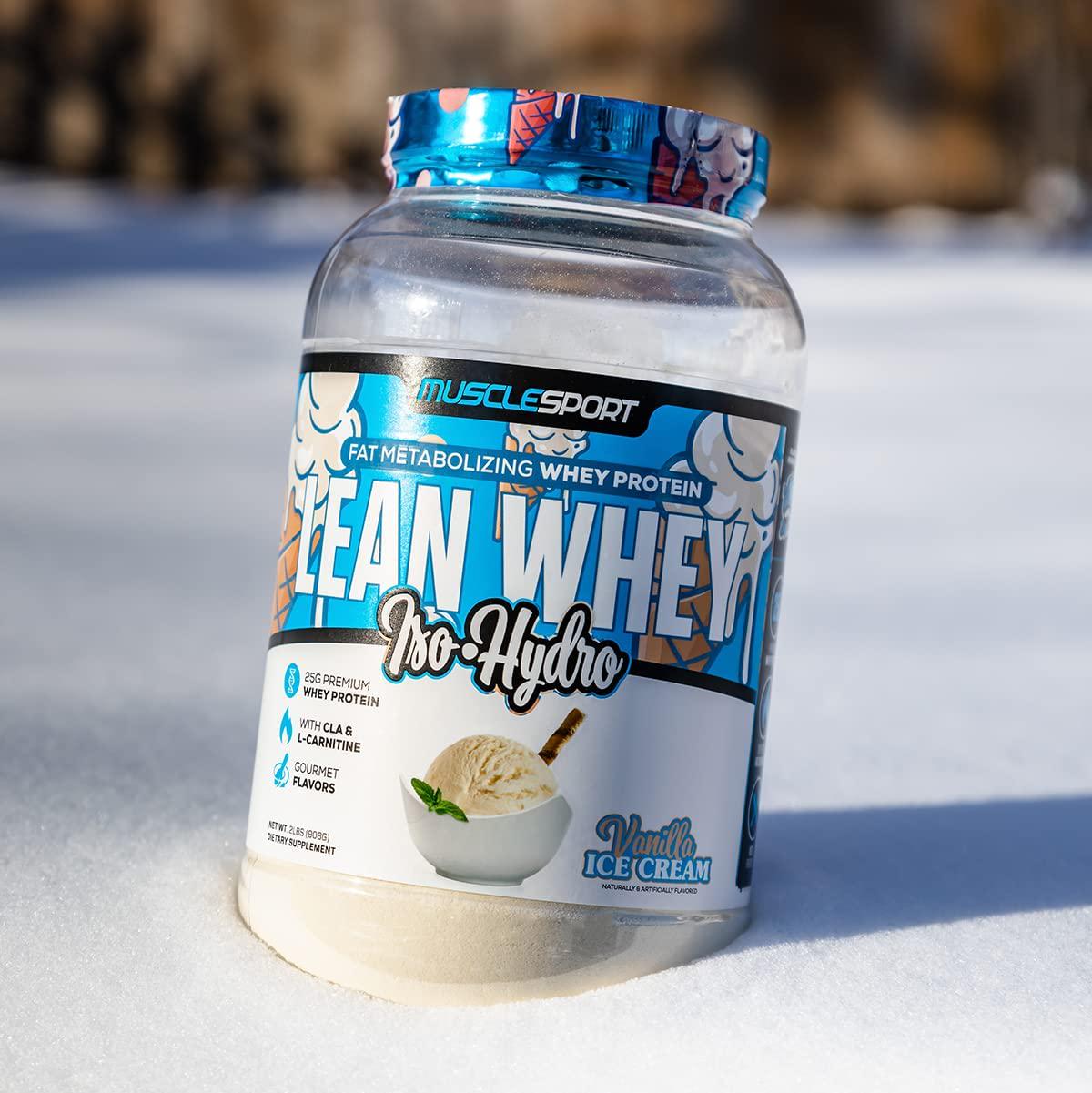 MuscleSport Lean Whey Revolution Protein Powder - Whey Protein Isolate - Low Calorie, Low Carb, Low Fat, Incredible Flavors - 25g Protein per Scoop (2LB, Vanilla Ice Cream)