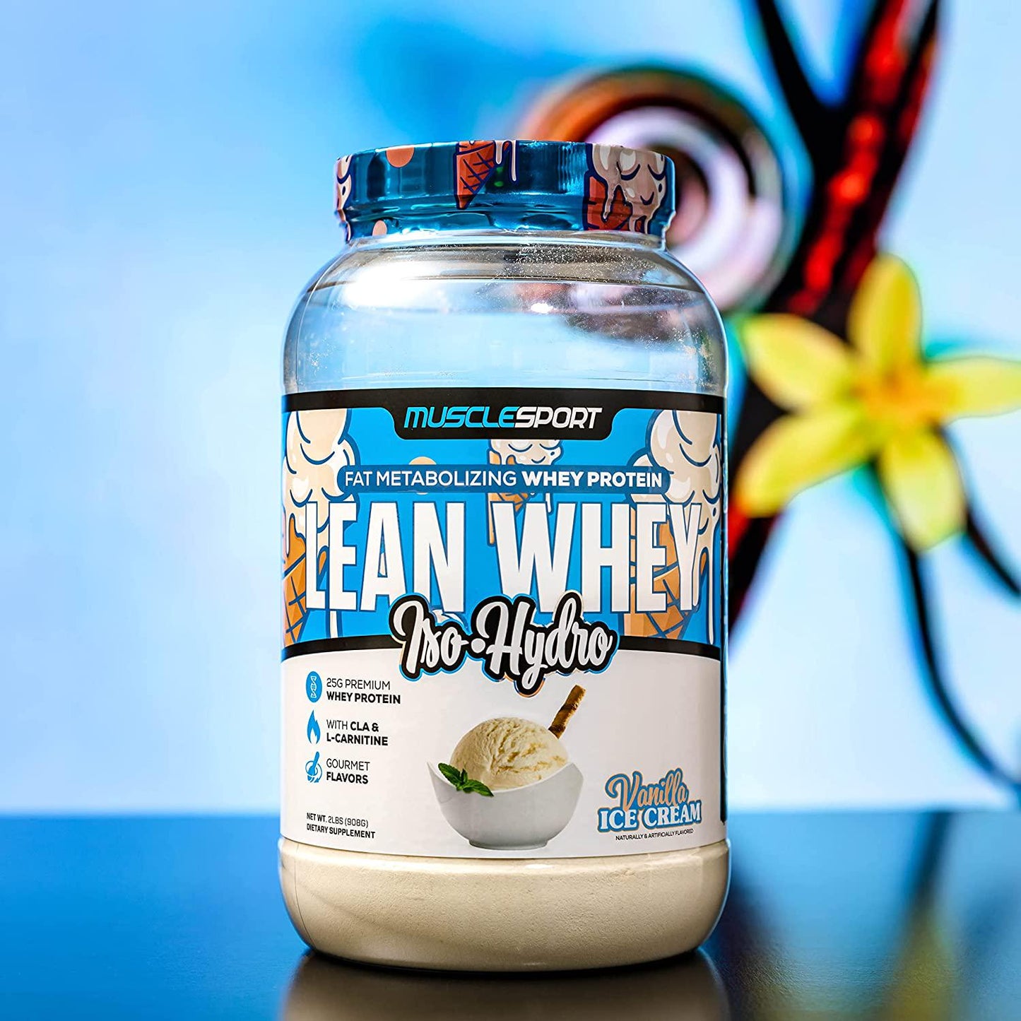 MuscleSport Lean Whey Revolution Protein Powder - Whey Protein Isolate - Low Calorie, Low Carb, Low Fat, Incredible Flavors - 25g Protein per Scoop (2LB, Vanilla Ice Cream)