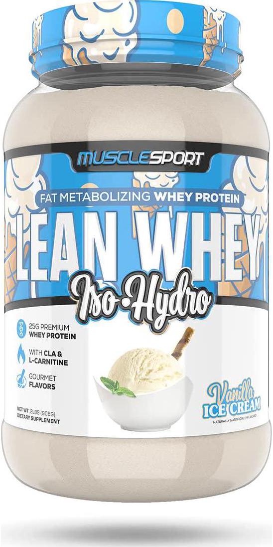 MuscleSport Lean Whey Revolution Protein Powder - Whey Protein Isolate - Low Calorie, Low Carb, Low Fat, Incredible Flavors - 25g Protein per Scoop (2LB, Vanilla Ice Cream)