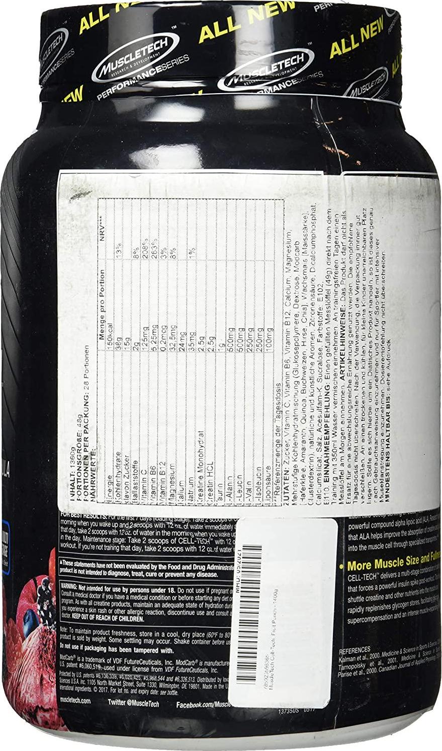 MuscleTech Cell-Tech Performance Series, Fruit Punch, 3.09 lb., Creatine HCl, Creatine Monohydrate and Carbohydrate Powder by MuscleTech