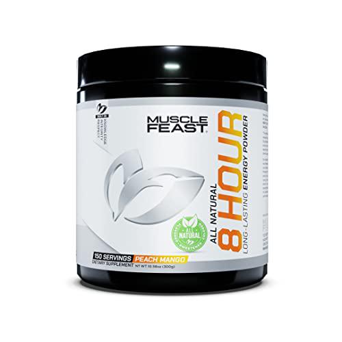 Muscle Feast 8 Hour Energy All Natural No Artificial Ingredients Keto-Friendly Sugar-Free Pre-Workout, Peach Mango, 300g
