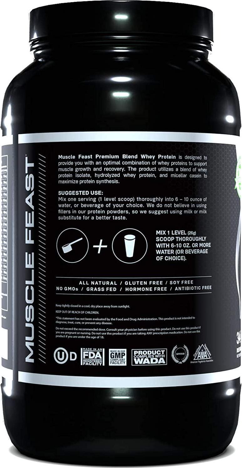 Muscle Feast Premium Blend All Natural Hormone Free Grass-Fed Whey Protein Powder, Unflavored, 2lb