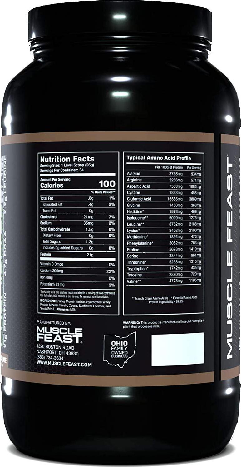 Muscle Feast Premium Blend All Natural Hormone Free Grass-Fed Whey Protein Powder, Chocolate, 2lb