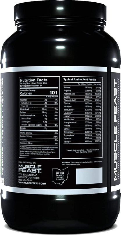 Muscle Feast Premium Blend All Natural Hormone Free Grass-Fed Whey Protein Powder, Unflavored, 2lb