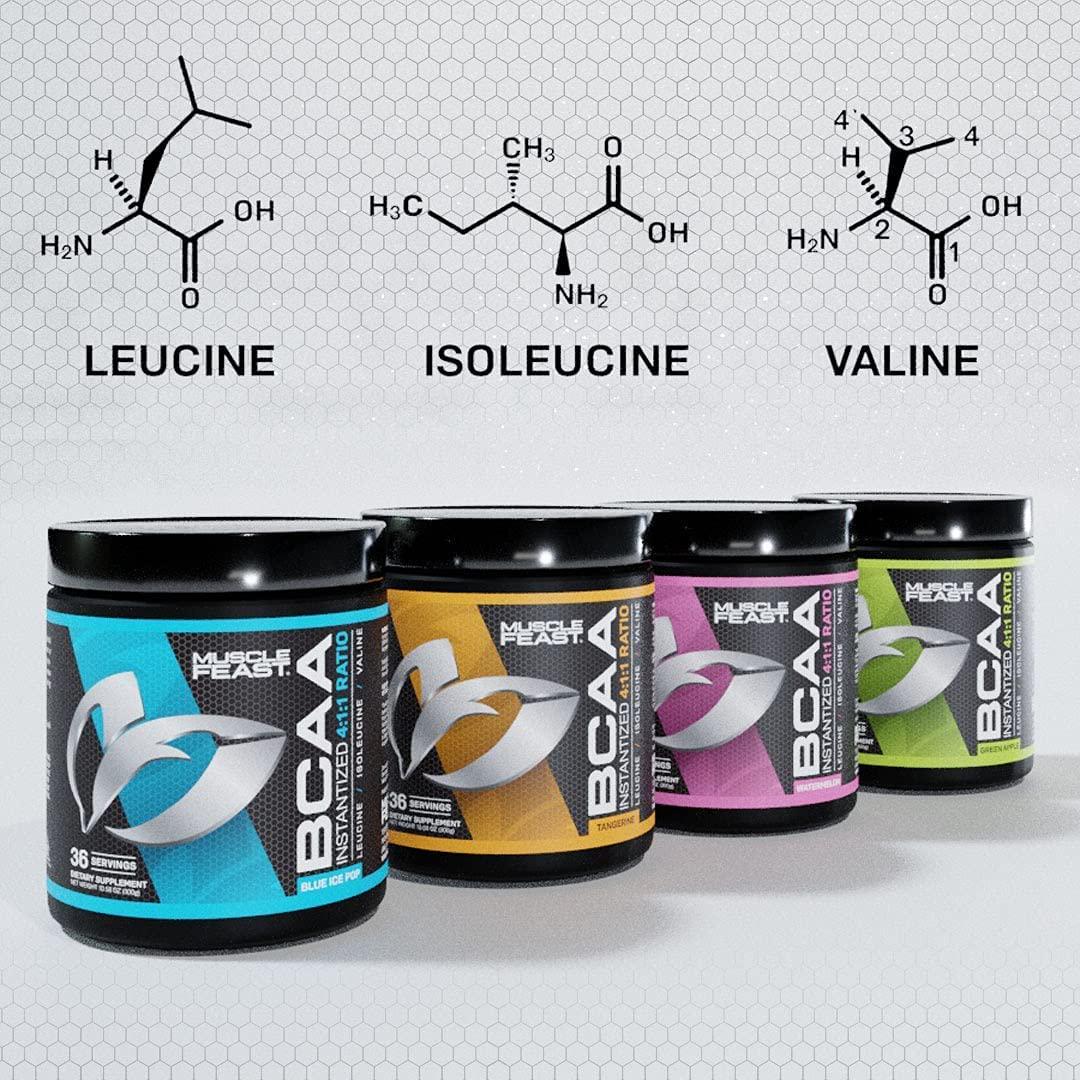 Muscle Feast Vegan BCAA Powder 4:1:1 Ratio Keto Friendly Sugar Free Post Workout Recovery, Unflavored, 300g