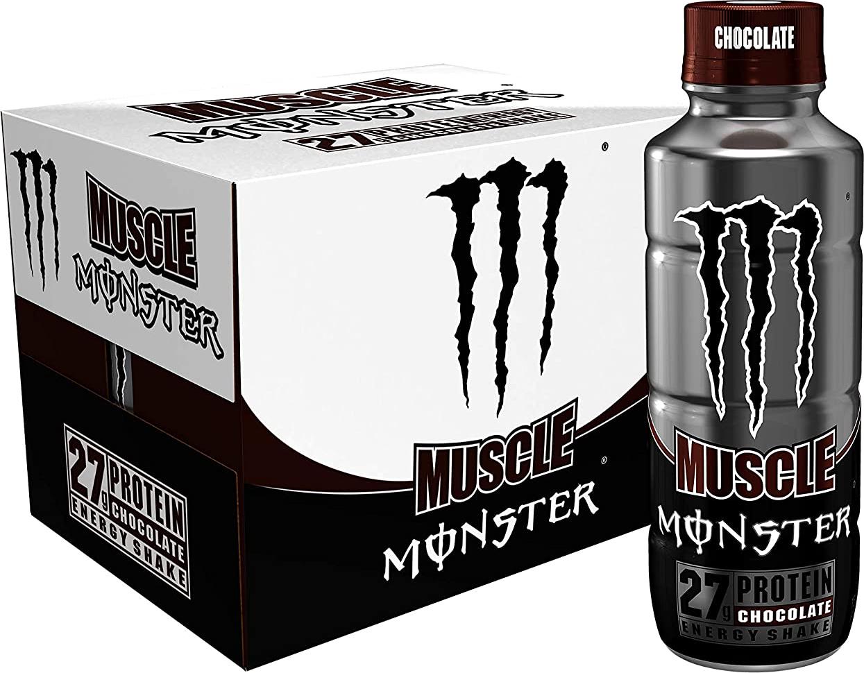 Muscle Monster Chocolate Energy Shake, Protein + Energy Drink, 15 Ounce (Pack of 12)