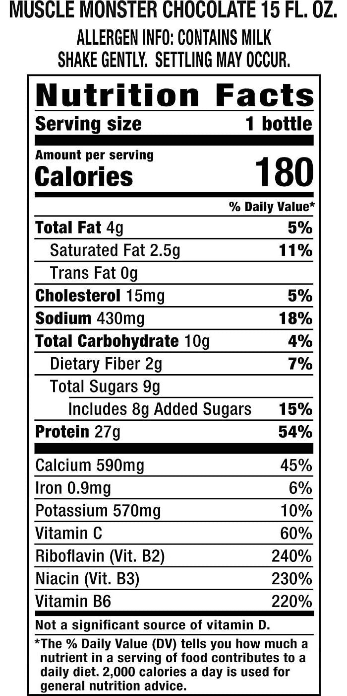 Muscle Monster Chocolate Energy Shake, Protein + Energy Drink, 15 Ounce (Pack of 12)