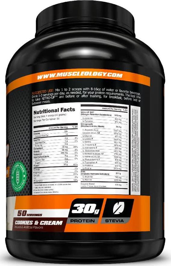 Muscleology Nitro-Up Hydrolyzed Whey Isolate Protein, Infused with BCAAs, EAAs, and Digestive Enzymes (Cookies and Cream, 5 Pound)