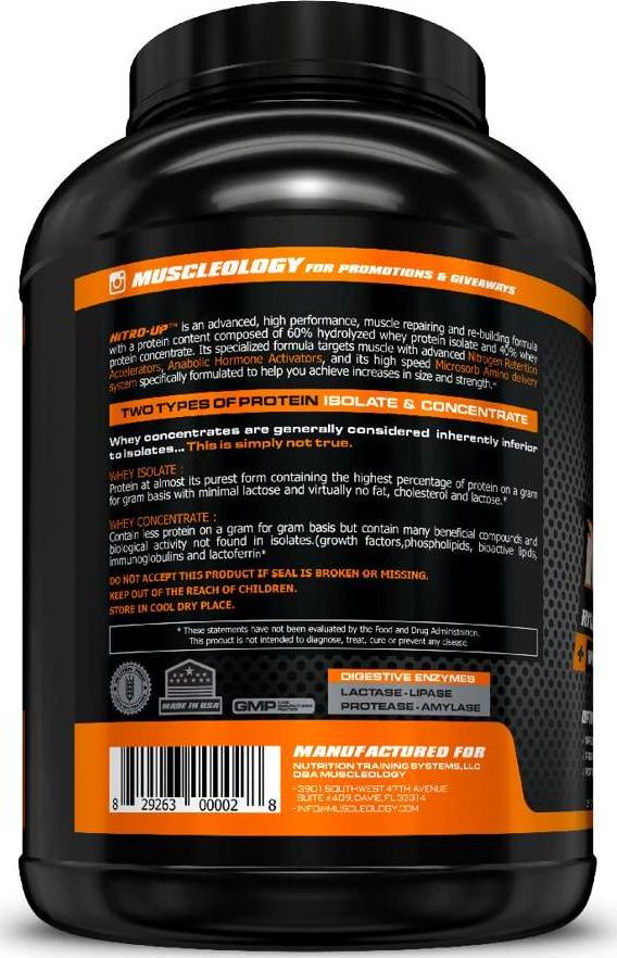 Muscleology Nitro-Up Hydrolyzed Whey Isolate Protein, Infused with BCAAs, EAAs, and Digestive Enzymes (Cookies and Cream, 5 Pound)