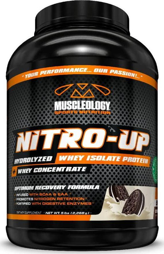 Muscleology Nitro-Up Hydrolyzed Whey Isolate Protein, Infused with BCAAs, EAAs, and Digestive Enzymes (Cookies and Cream, 5 Pound)