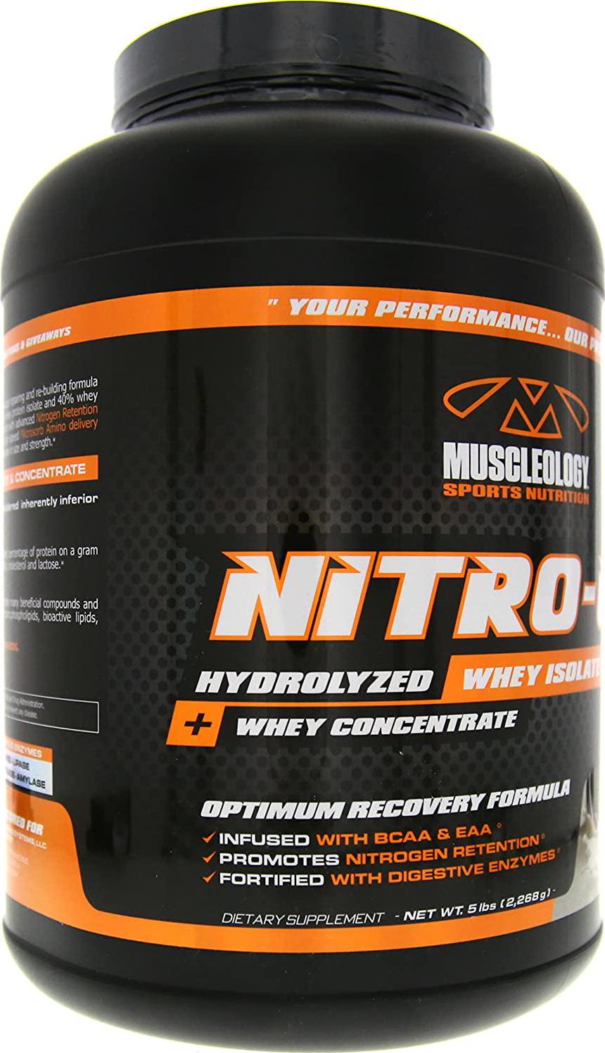 Muscleology Sports Nutrition Nitro-Up Hydrolyzed Whey Isolate Protein, Vanilla, Infused with BCAAs, EAAs, and Digestive Enzymes 5 lbs