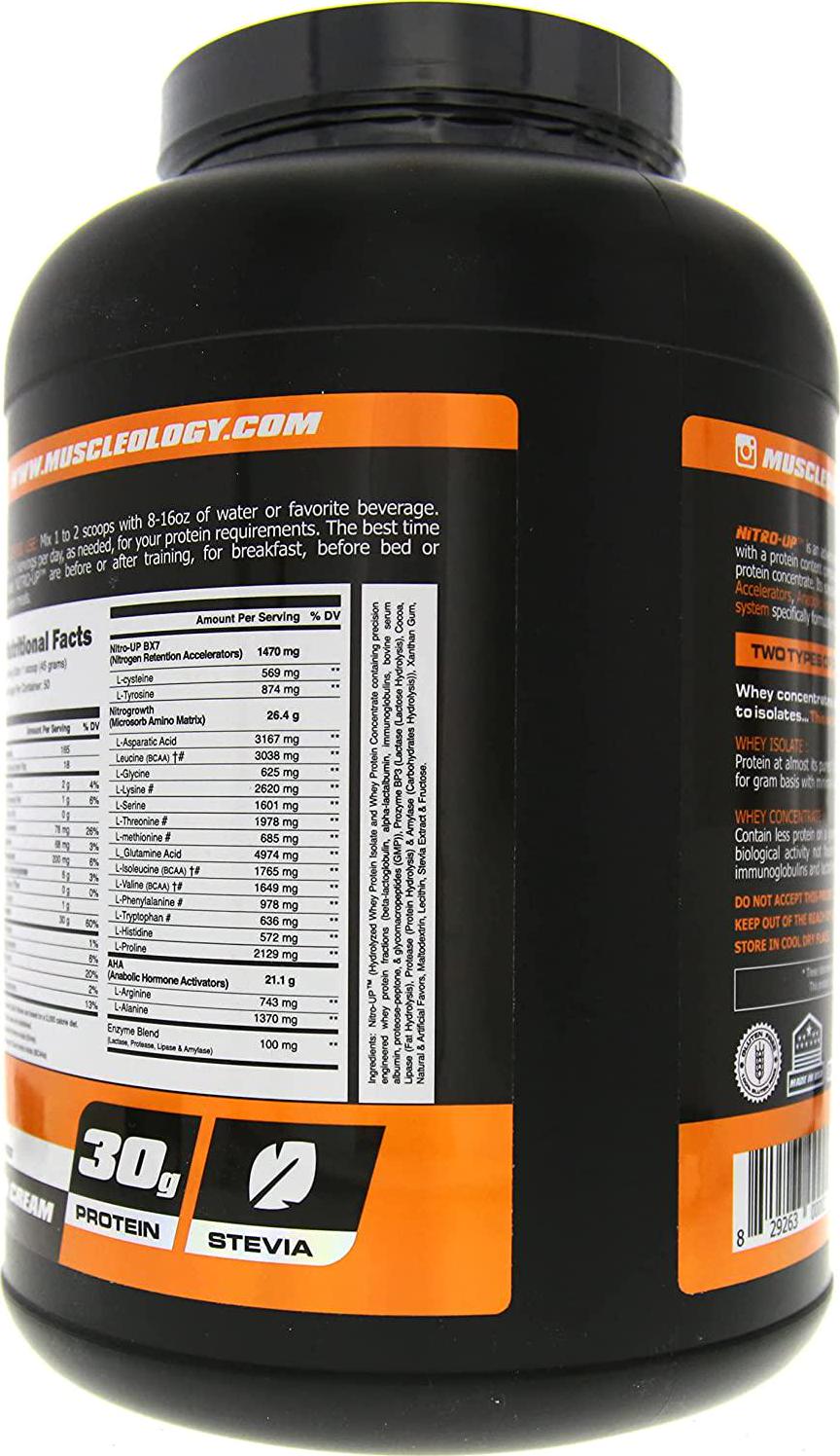 Muscleology Sports Nutrition Nitro-Up Hydrolyzed Whey Isolate Protein, Vanilla, Infused with BCAAs, EAAs, and Digestive Enzymes 5 lbs