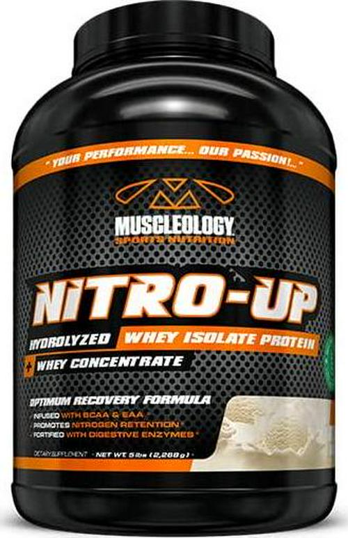 Muscleology Sports Nutrition Nitro-Up Hydrolyzed Whey Isolate Protein, Vanilla, Infused with BCAAs, EAAs, and Digestive Enzymes 5 lbs