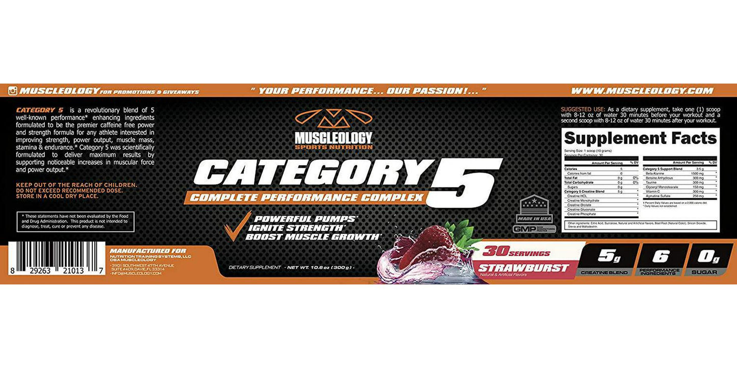 Muscleology Sports Nutrition Category 5 Complete Creatine Complex Pink Lemonade 30 Servings
