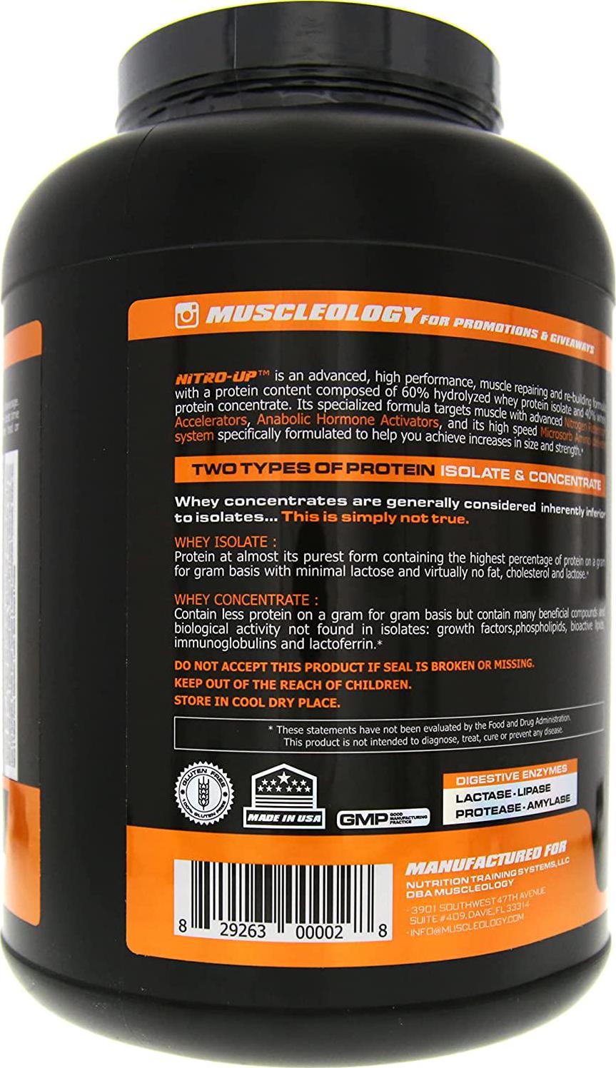 Muscleology Sports Nutrition Nitro-Up Hydrolyzed Whey Isolate Protein, Vanilla, Infused with BCAAs, EAAs, and Digestive Enzymes 5 lbs