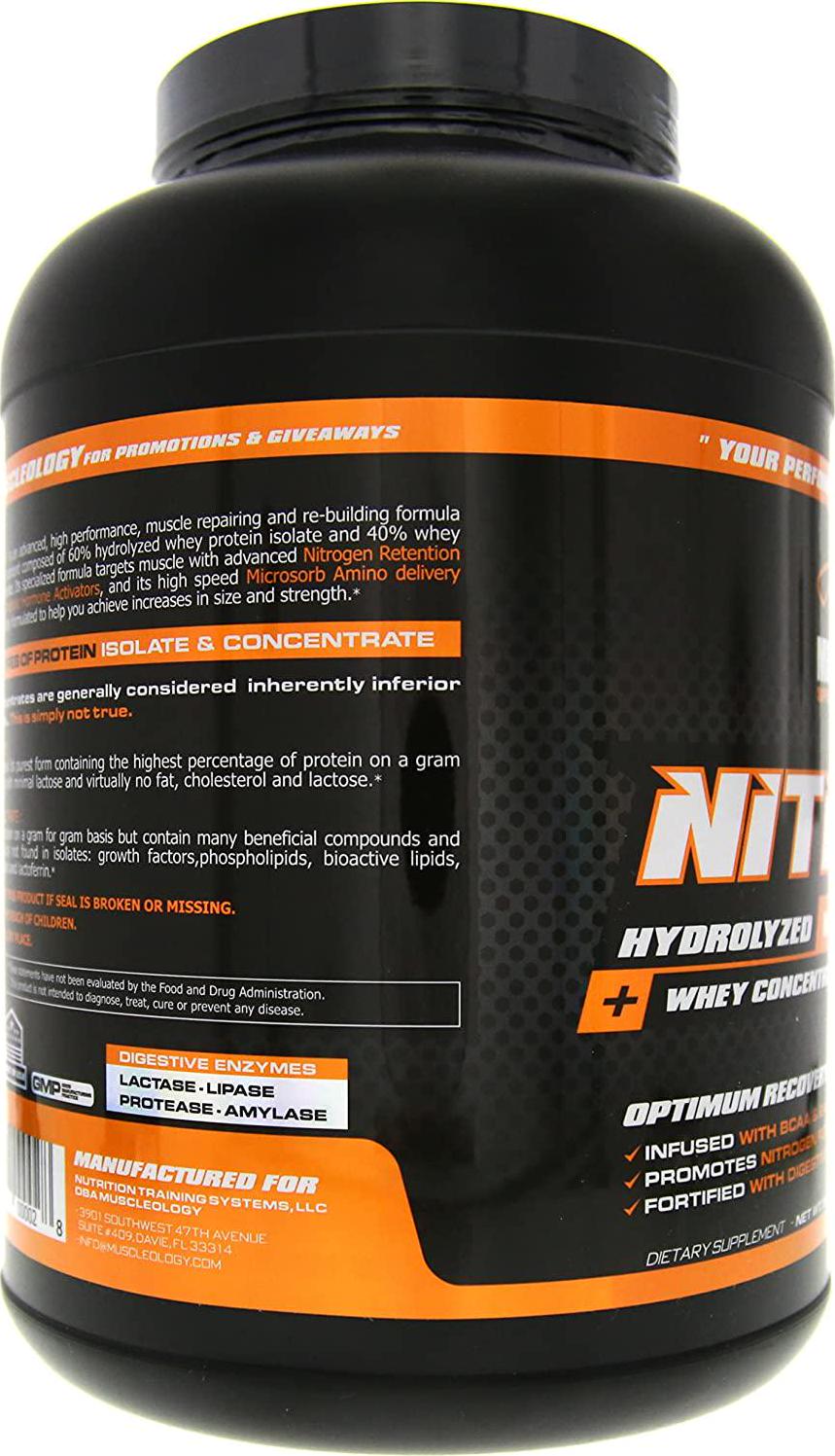 Muscleology Sports Nutrition Nitro-Up Hydrolyzed Whey Isolate Protein, Vanilla, Infused with BCAAs, EAAs, and Digestive Enzymes 5 lbs