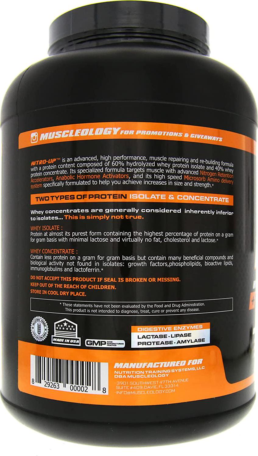 Muscleology Sports Nutrition Nitro-Up Hydrolyzed Whey Isolate Protein, Vanilla, Infused with BCAAs, EAAs, and Digestive Enzymes 5 lbs