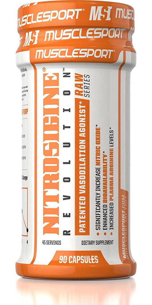 Musclesport NitrosigineÂ 90 Capsules, Nitric Oxide, Optimizes Blood Flow, Blood Vessel Flexibilty, Muscle Pumps, Increases Plasma Arginine, NO Booster