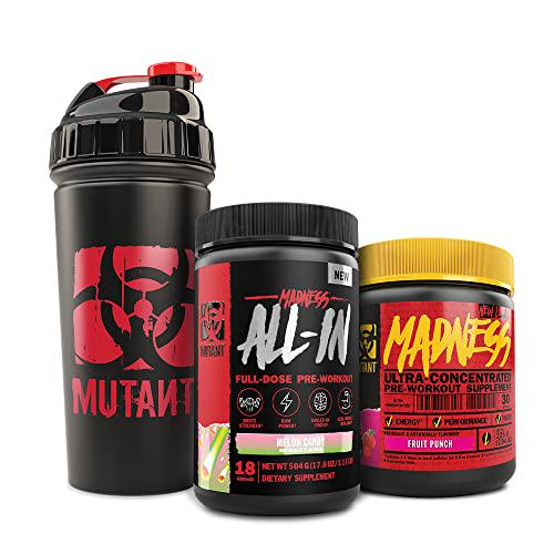 Mutant | Madness and Madness All-in | Double Pre-Workout Bundle | Fruit Punch and Melon Candy | Branded Stainless Steel Shaker | 30 Serving + 18 Serving