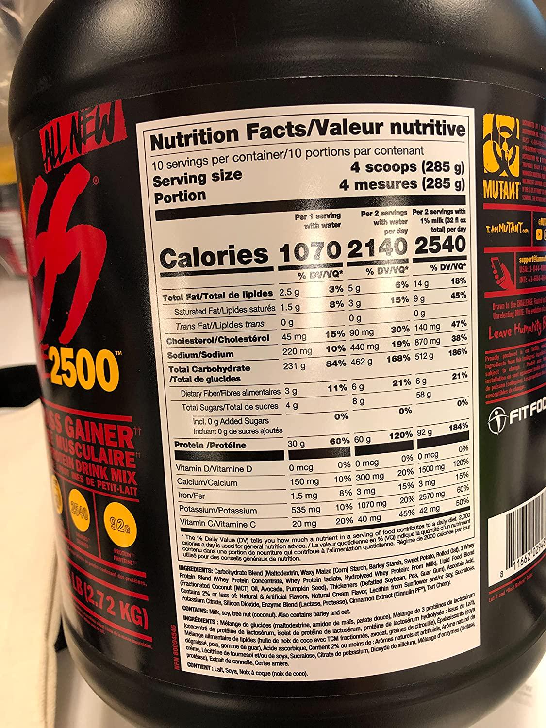 Mutant Mass Extreme Gainer Whey Protein Powder Build Muscle Size and Strength High Density Clean Calories 6 lbs Cookies and Cream