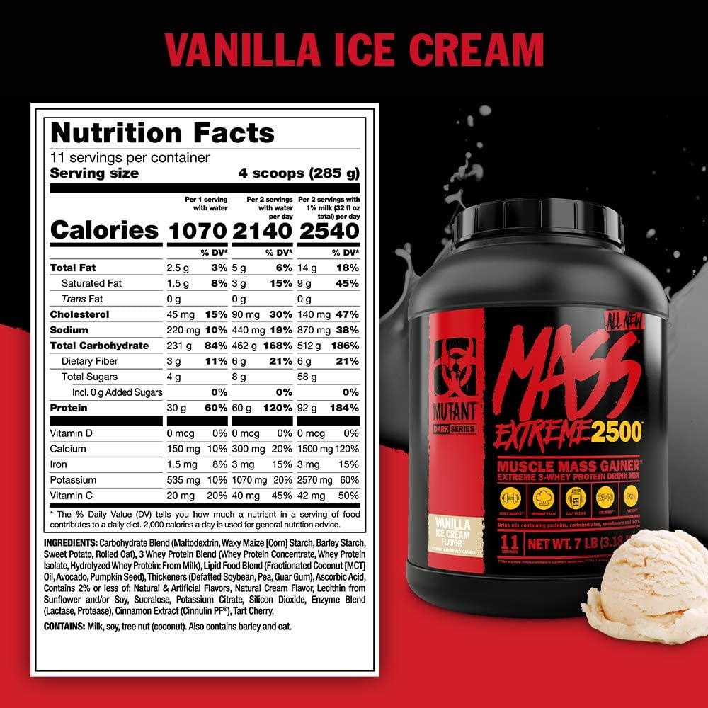 Mutant Mass Extreme Gainer Whey Protein Powder Build Muscle Size and Strength High Density Clean Calories 6 lbs Cookies and Cream