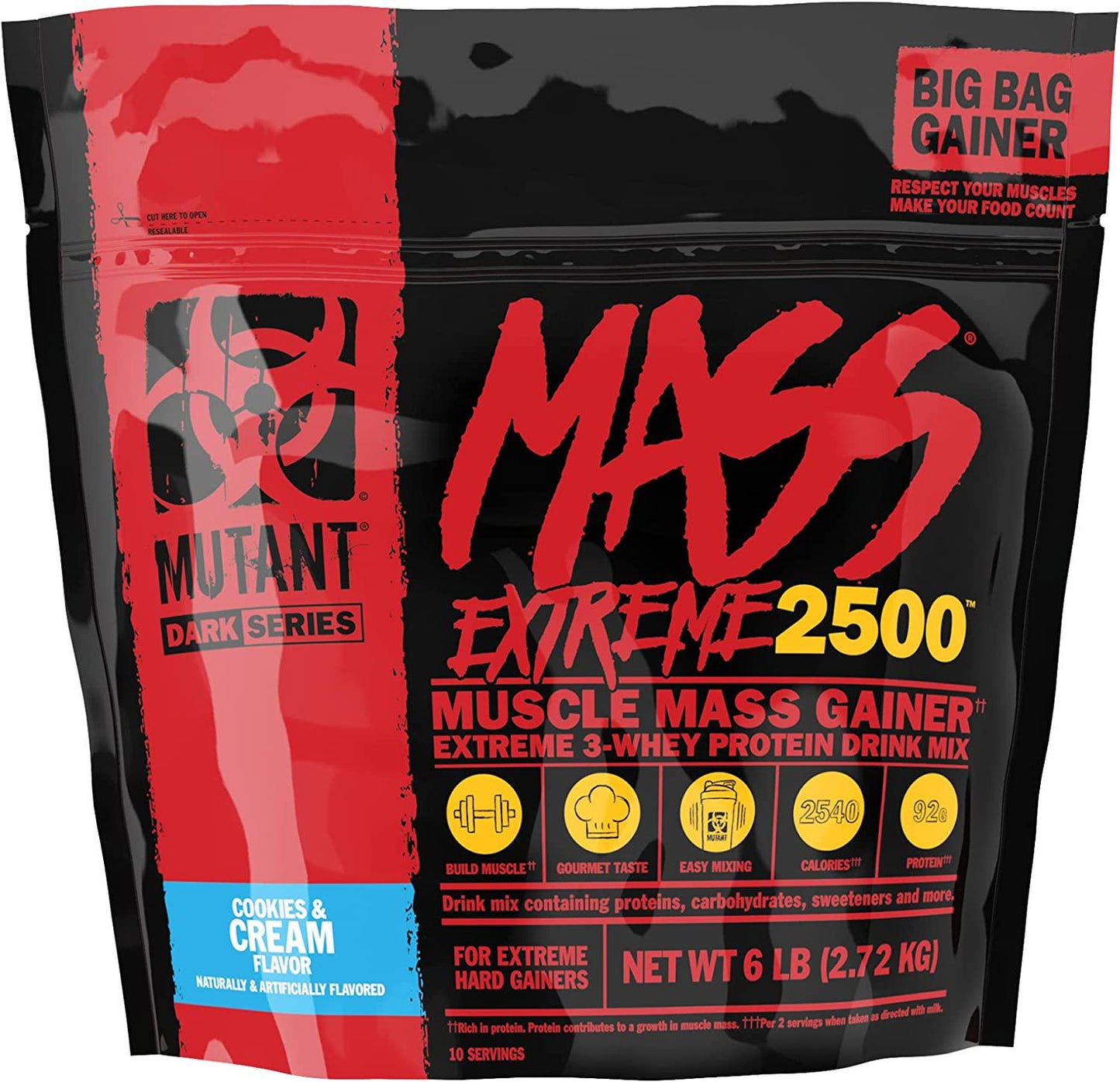 Mutant Mass Extreme Gainer Whey Protein Powder Build Muscle Size and Strength High Density Clean Calories 6 lbs Cookies and Cream