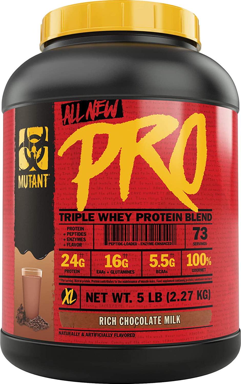 Mutant Pro Triple Whey Protein Powder Supplement Time-Released for Enhanced Amino Acid Absorption Decadent Gourmet Flavors 5 lbs Rich Chocolate