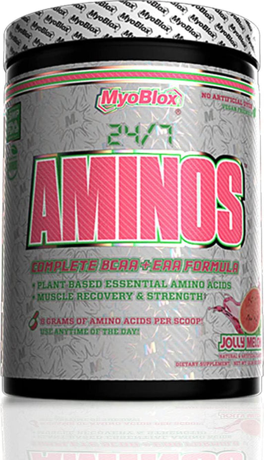 MyoBlox 24/7 AMINOS BCAA + EAA Premium Matrix | Enhances Recovery and Muscle Protein Synthesis | Increases Stamina and Performance | Supports Hydration and Nutrient Absorption (30 Servings) (Jolly Melon)