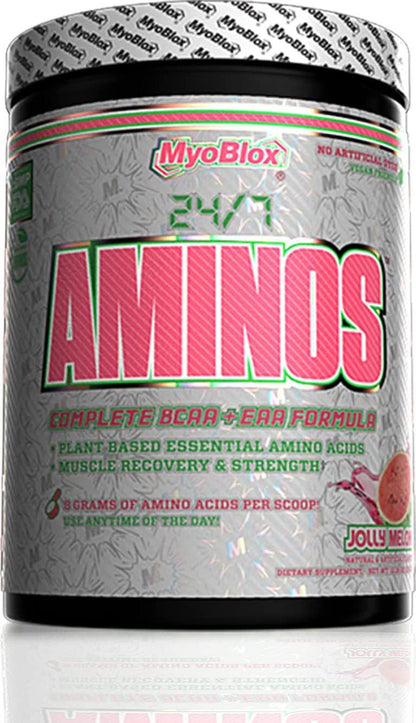 MyoBlox 24/7 AMINOS BCAA + EAA Premium Matrix | Enhances Recovery and Muscle Protein Synthesis | Increases Stamina and Performance | Supports Hydration and Nutrient Absorption (30 Servings) (Jolly Melon)