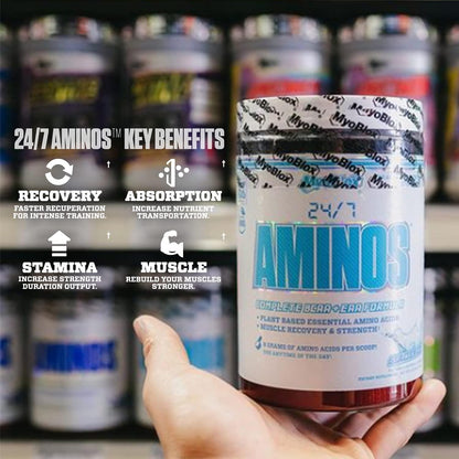 MyoBlox 24/7 AMINOS BCAA + EAA Premium Matrix | Enhances Recovery and Muscle Protein Synthesis | Increases Stamina and Performance | Supports Hydration and Nutrient Absorption (30 Servings) (Jolly Melon)