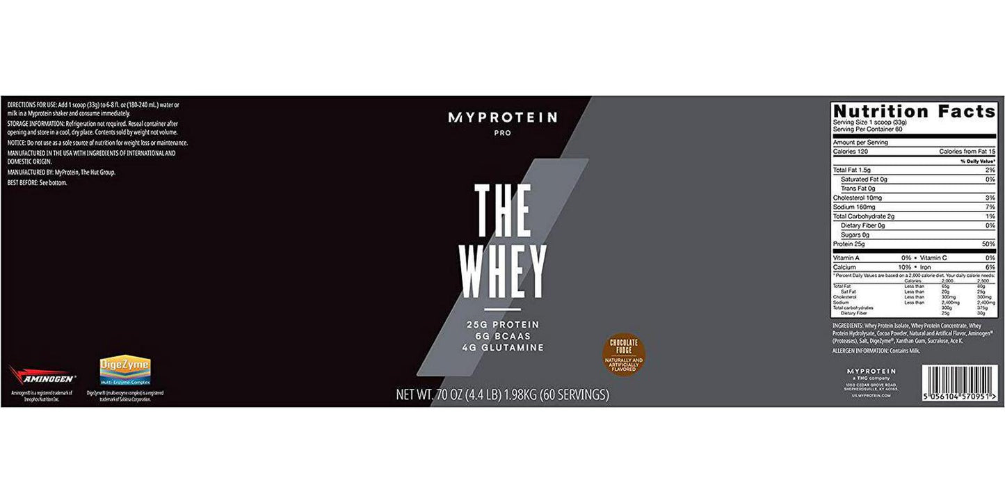 Myprotein The WHEY, Whey Protein for Building Muscle, Aminogen and DigeZyme, Low Fat Whey Powder, Whey Protein Hydrolysate, Low Carb Protein Powder, Tri Blend, Chocolate Fudge, 60 Servings