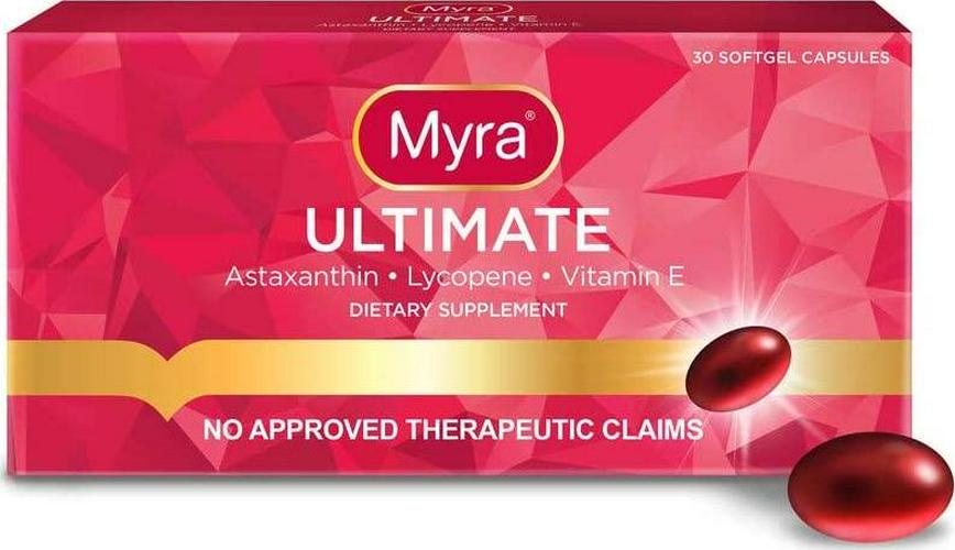 Myra Ultimate Vitamin E Astaxanthin Lycopene Dietary Supplement 30 Softgel Capsules for Glowing Young Skin