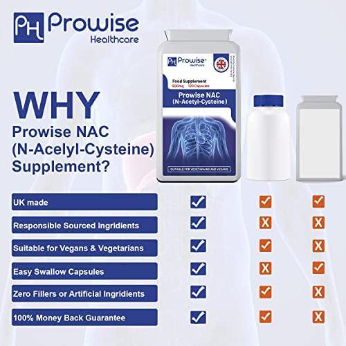 NAC N-Acetyl- Cysteine 600mg 240 Capsules not Tablets - UK Manufactured | GMP Standards by Prowise Healthcare | Suitable for Vegetarians and Vegans