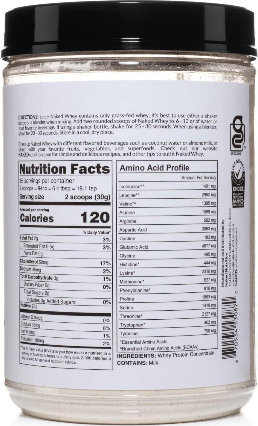 NAKED WHEY 1LB - Only 1 Ingredient, 100% Grass Fed Whey Protein Powder From Idaho and California Farms, Undenatured, No GMOs, No Soy, Gluten Free, Stimulate Muscle Growth, Enhance Recovery - 15 Servings