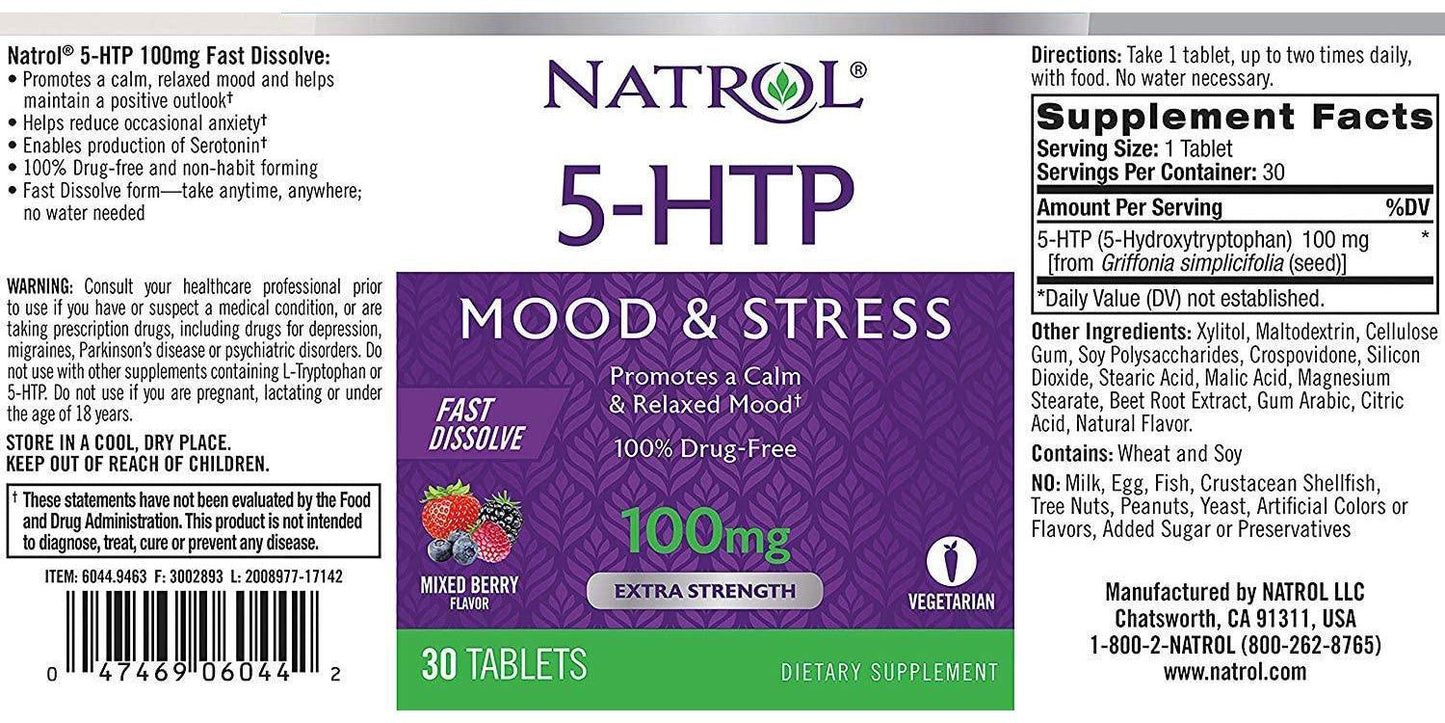 NATROL 5-HTP 100MG,FAST DISSOLVE, 30 TAB