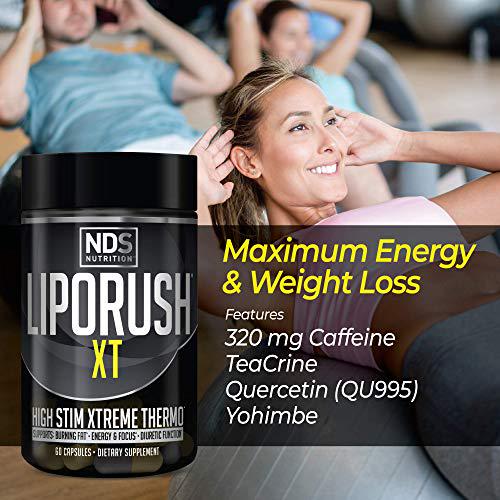 NDS Nutrition LipoRush XT - Super Concentrated Thermogenic with L-Carnitine and Teacrine for Shredding Fat - Supports Maximum Energy, Focus, Calorie Burning, Diuretic, Appetite Control (60 Capsules)