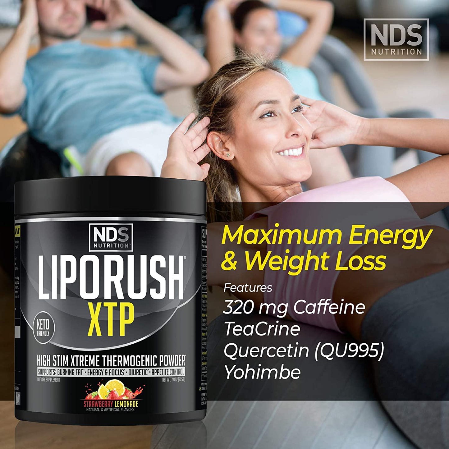 NDS Nutrition LipoRush XTP Thermogenic Fat Burner with L-Carnitine - Energy, Focus, and Appetite Control - Extreme Thermogenic Fat Burning Powder Weight Loss - Strawberry Lemonade (45 Servings)