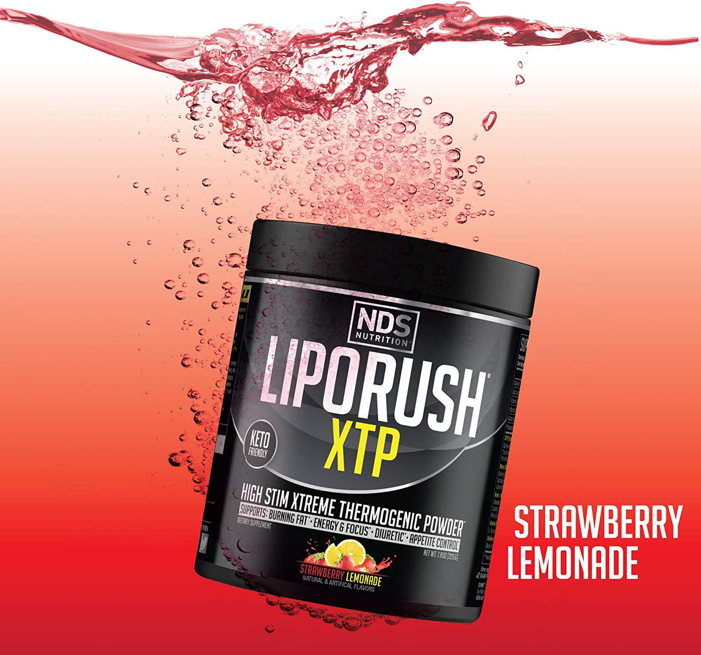 NDS Nutrition LipoRush XTP Thermogenic Fat Burner with L-Carnitine - Energy, Focus, and Appetite Control - Extreme Thermogenic Fat Burning Powder Weight Loss - Strawberry Lemonade (45 Servings)