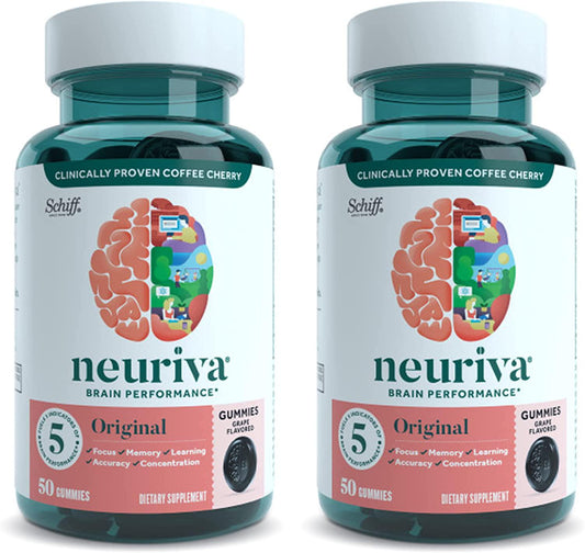 NEURIVA Original Grape Gummies (50ct) Phosphatidylserine, Gluten Free, Decaffeinated - Supports Focus, Memory, Learning, Accuracy and Concentration (Pack of 2)