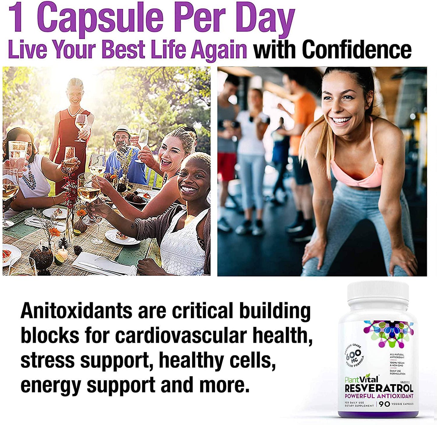 NEW! RESVERATROL HIGH POTENCY. 90 Vegan Capsules (not pills). 600mg Trans-Resveratrol Supplement Supports Heart Health, Weight Loss Management and Anti-Aging. Nature's Most Powerful Antioxidant. Non-GMO