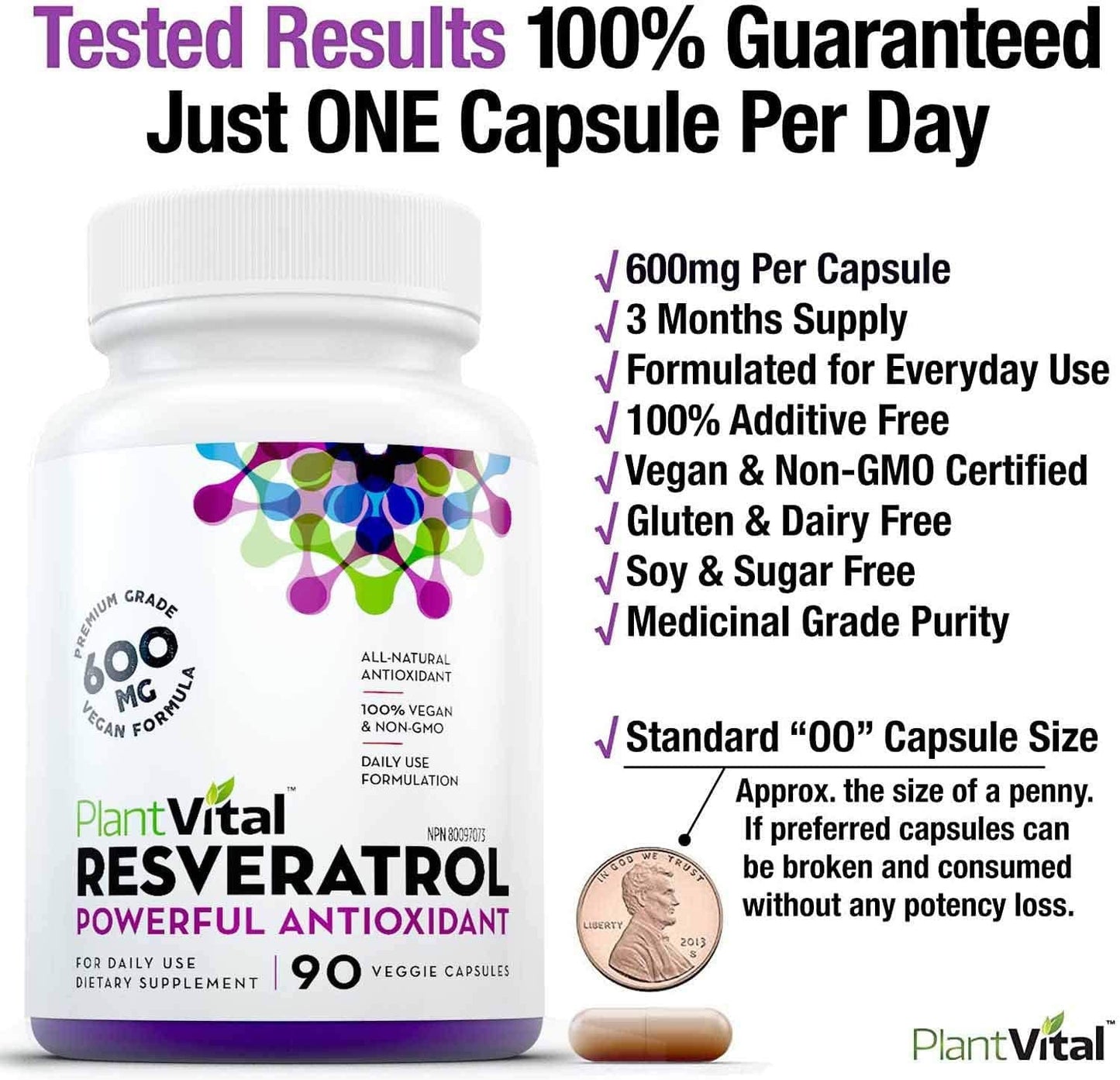 NEW! RESVERATROL HIGH POTENCY. 90 Vegan Capsules (not pills). 600mg Trans-Resveratrol Supplement Supports Heart Health, Weight Loss Management and Anti-Aging. Nature's Most Powerful Antioxidant. Non-GMO