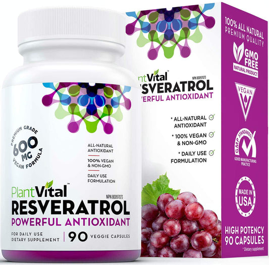 NEW! RESVERATROL HIGH POTENCY. 90 Vegan Capsules (not pills). 600mg Trans-Resveratrol Supplement Supports Heart Health, Weight Loss Management and Anti-Aging. Nature's Most Powerful Antioxidant. Non-GMO