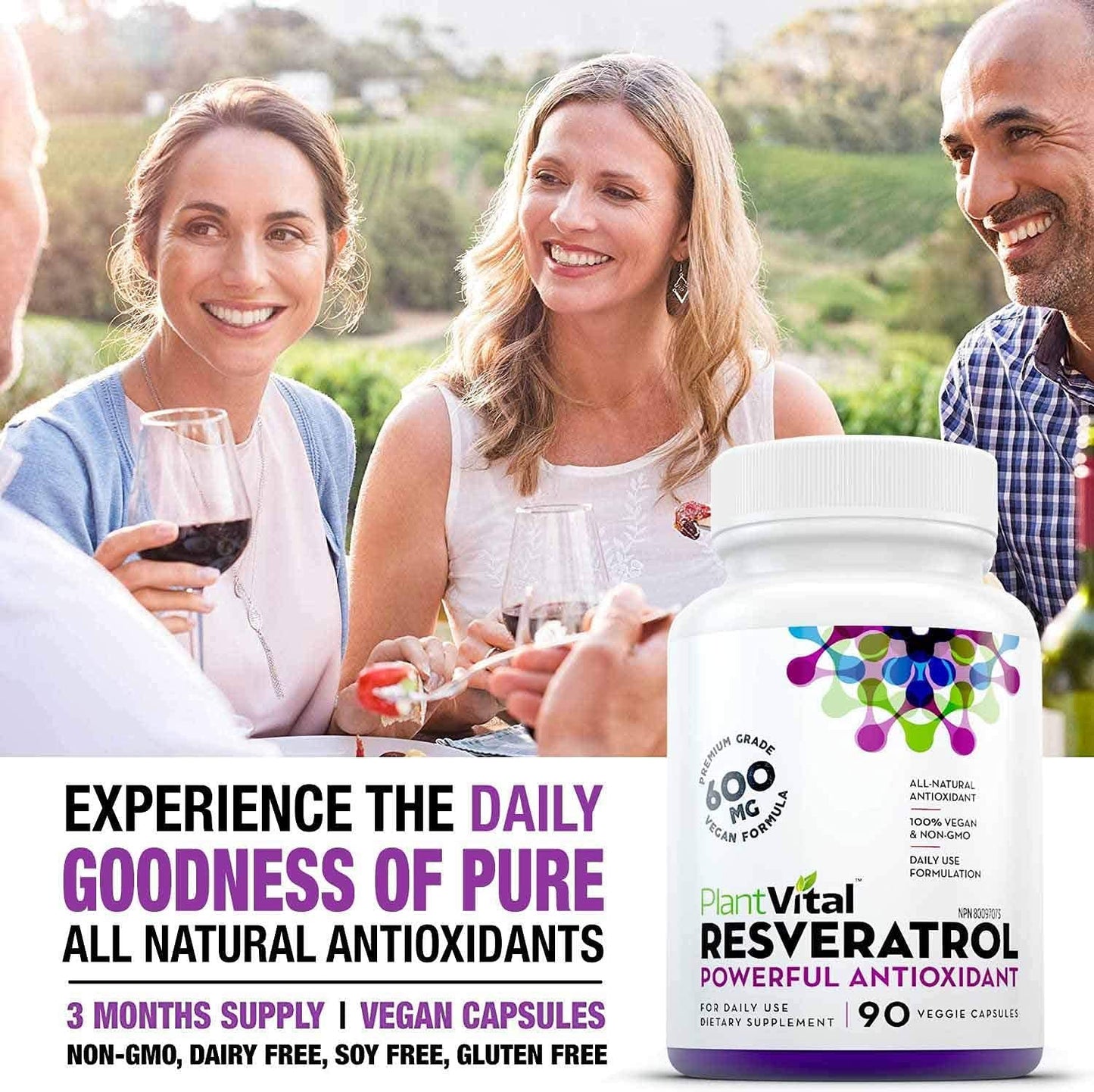 NEW! RESVERATROL HIGH POTENCY. 90 Vegan Capsules (not pills). 600mg Trans-Resveratrol Supplement Supports Heart Health, Weight Loss Management and Anti-Aging. Nature's Most Powerful Antioxidant. Non-GMO