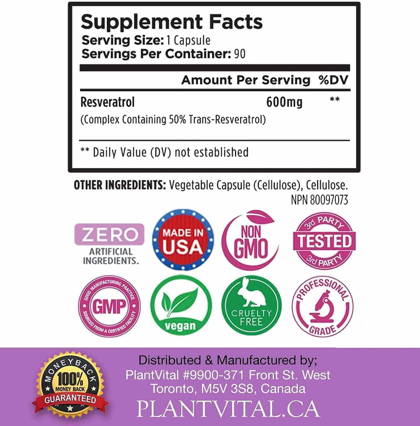 NEW! RESVERATROL HIGH POTENCY. 90 Vegan Capsules (not pills). 600mg Trans-Resveratrol Supplement Supports Heart Health, Weight Loss Management and Anti-Aging. Nature's Most Powerful Antioxidant. Non-GMO