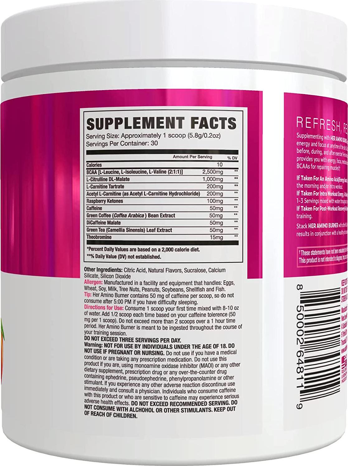 NLA for Her - Her Amino Burner - Intra-Workout BCAA Fat Burner + Energy - Sustained Energy, Focus, and Endurane. Promotes Fat Loss and Boosts Metabolism - 195 Grams (Sweet Georgia Peach)