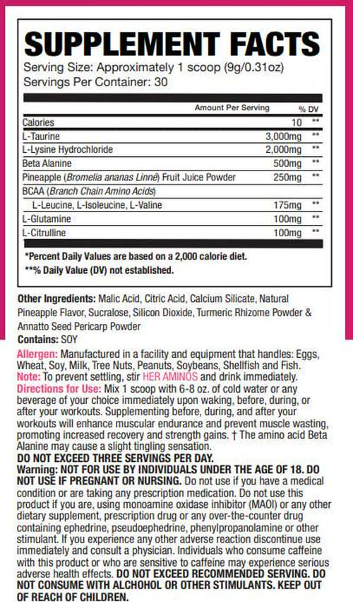 NLA for Her - Her Aminos - (Maui Pineapple - 30 Servings) - Comprehensive BCAA Amino Acid Blend - Supports Increased Endurance, Helps Build Lean Muscle, Improve Hydration and Enhance Recovery